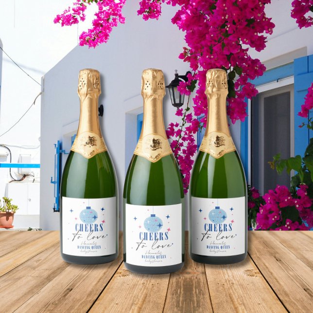 Étiquettes Pour Bouteilles De Vin Mousseux Santorin baby shower de Bougainvilliers en tuiles  (Créateur téléchargé)