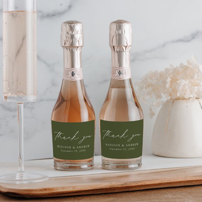 Étiquettes Pour Bouteilles De Vin Mousseux Script élégant moderne Merci vert olive (Créateur téléchargé)