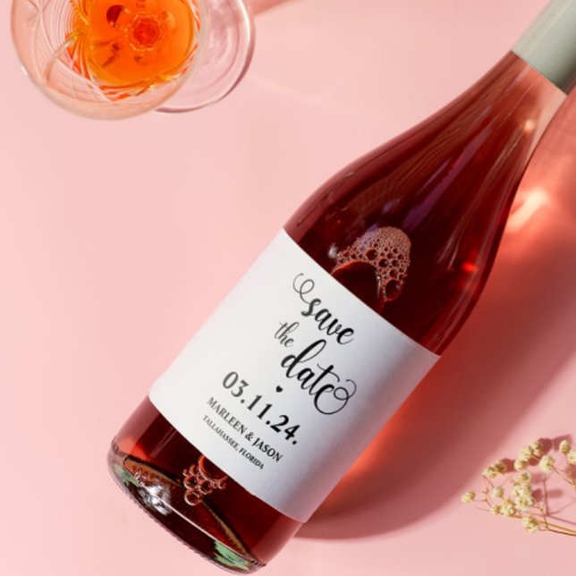 Étiquettes Pour Bouteilles De Vin Mousseux Script Enregistrer la date (Créateur téléchargé)