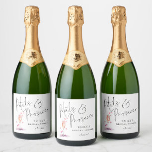 Étiquettes Pour Bouteilles De Vin Mousseux Script moderne Pétales Prosecco Fête des mariées