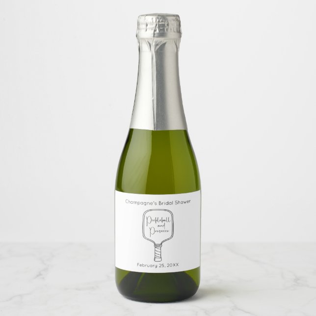 Étiquettes Pour Bouteilles De Vin Mousseux Script moderne Pickleball & Prosecco Fête des mari (Devant)