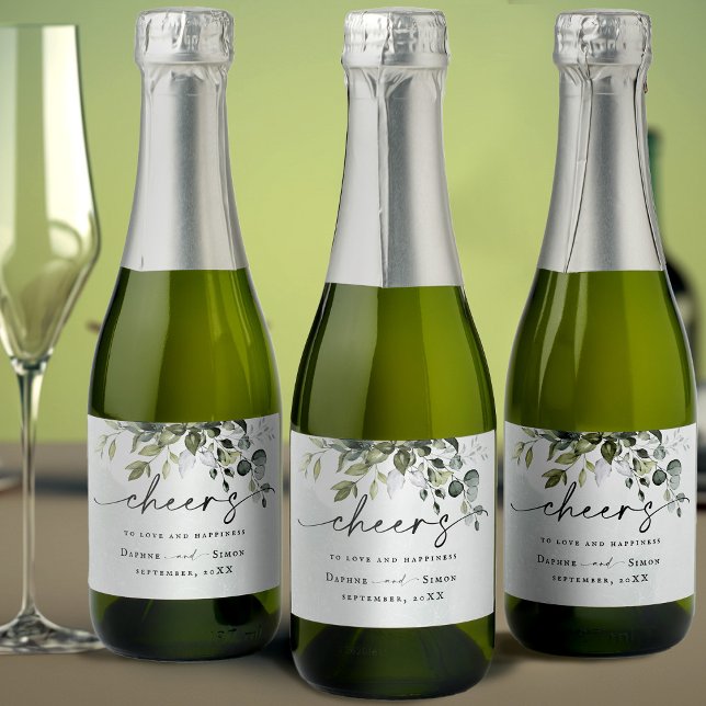 Étiquettes Pour Bouteilles De Vin Mousseux Script verdoyant REESE Mini Sparkling Vin Étiquett (Créateur téléchargé)