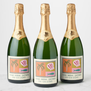 Étiquettes Pour Bouteilles De Vin Mousseux Seaside Soiree Fête des mariées Moderne Cute CUSTO