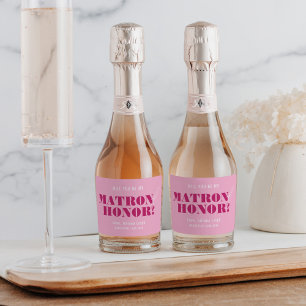 Étiquettes Pour Bouteilles De Vin Mousseux Serez-vous ma dame d'honneur Rose Bold Bach