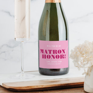 Étiquettes Pour Bouteilles De Vin Mousseux Serez-vous ma dame d'honneur Rose Bold Bach