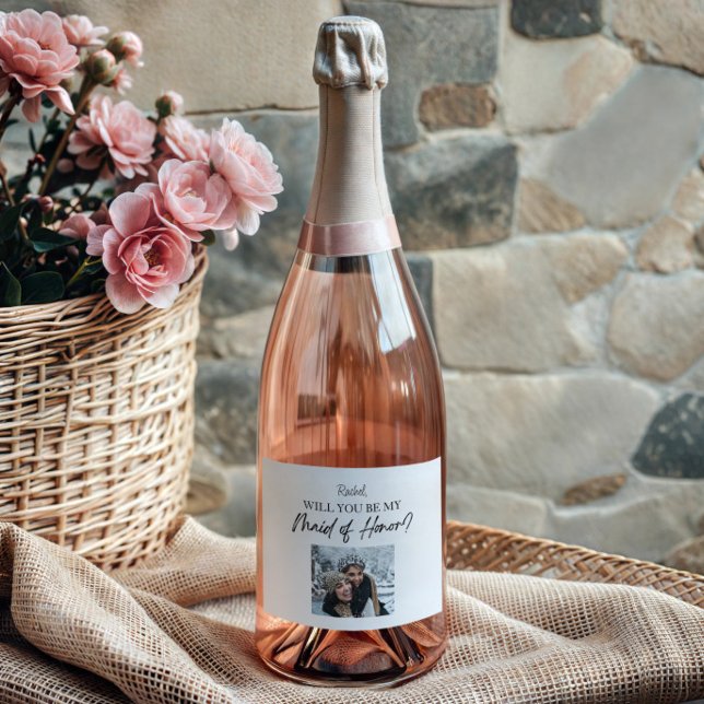 Étiquettes Pour Bouteilles De Vin Mousseux Serez-vous ma servante d'honneur Proposition Photo (Créateur téléchargé)