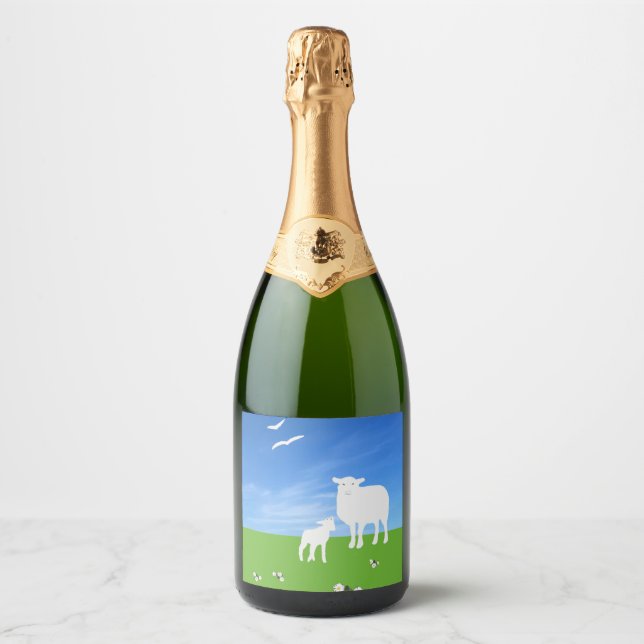 Étiquettes Pour Bouteilles De Vin Mousseux Sheep and Lamb  Easter (Devant)