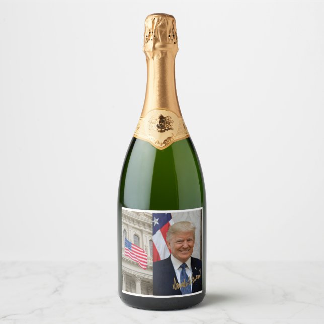 ÉTIQUETTES POUR BOUTEILLES DE VIN MOUSSEUX SIGNÉ PAR LE PRÉSIDENT TRUMP (Devant)