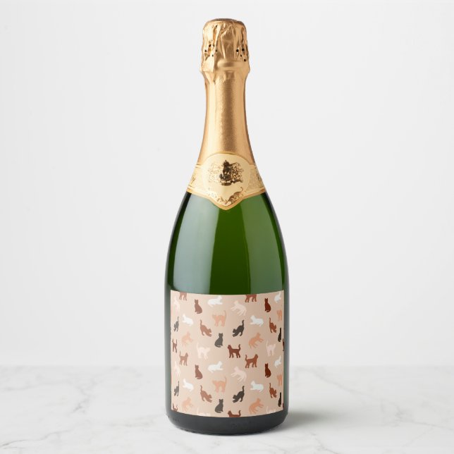 Étiquettes Pour Bouteilles De Vin Mousseux Silhouette de chat (Devant)