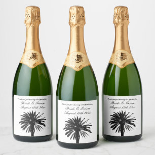 Étiquettes Pour Bouteilles De Vin Mousseux Silhouette de palmier pour mariage de plage très e
