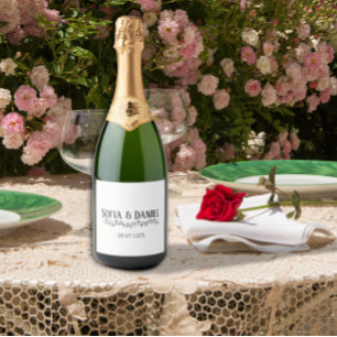 Étiquettes Pour Bouteilles De Vin Mousseux Simple contour de marguerite pour mariage