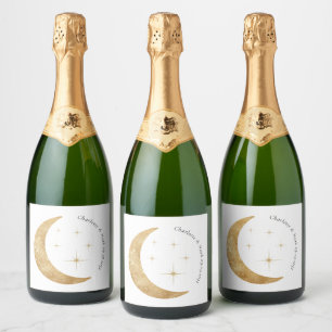 Étiquettes Pour Bouteilles De Vin Mousseux Simple Elégant Celestial Gold Moon Stars Mariage