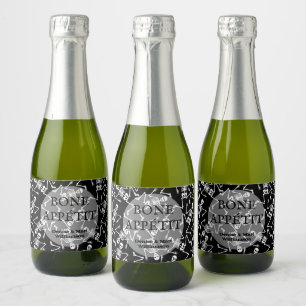 Étiquettes Pour Bouteilles De Vin Mousseux Skeletons sur Mini Noir