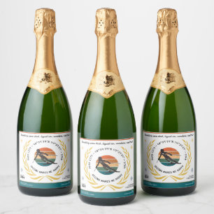 Étiquettes Pour Bouteilles De Vin Mousseux Ski Park City, Utah - Femme skieuse, Texte noir