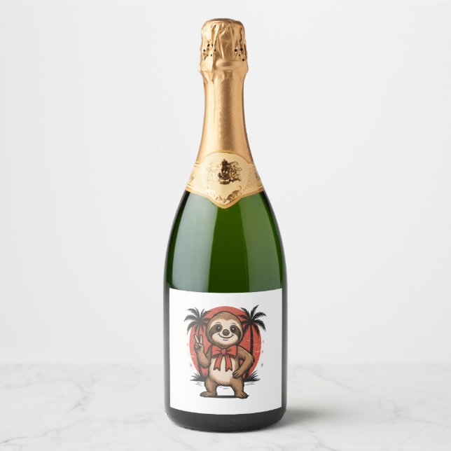 Étiquettes Pour Bouteilles De Vin Mousseux Sloth Summer Beach Rocking (Devant)