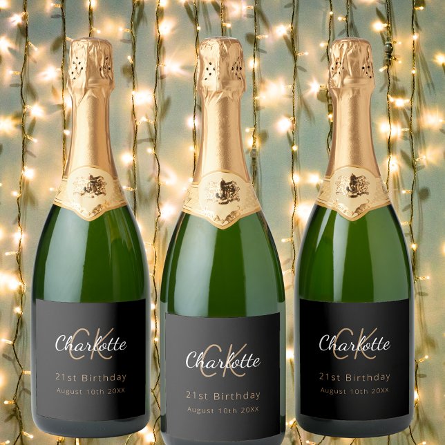 Étiquettes Pour Bouteilles De Vin Mousseux Soirée d'anniversaire en or noir (Créateur téléchargé)
