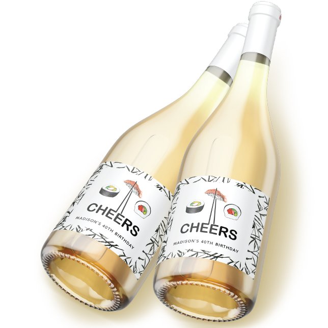 Étiquettes Pour Bouteilles De Vin Mousseux Soirée d'anniversaire Sushi Accueil personnalisé (Créateur téléchargé)