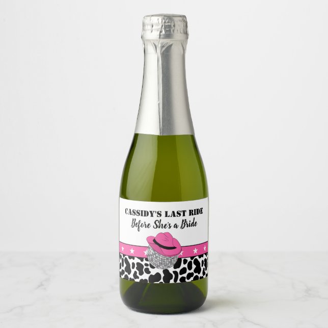 Étiquettes Pour Bouteilles De Vin Mousseux Son Dernier Ride Disco Cowgirl Bachelorette Party (Devant)