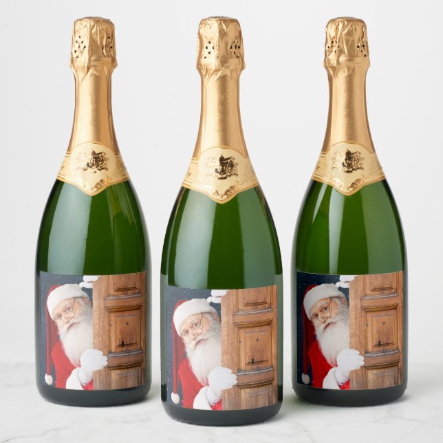 Étiquettes Pour Bouteilles De Vin Mousseux Son joyeux nom de Noël Père Noël (Bouteilles)