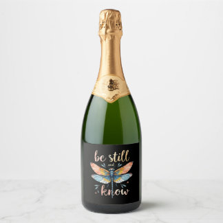 Étiquettes Pour Bouteilles De Vin Mousseux Soyez calme et connaissez la Libellule Florale Chr