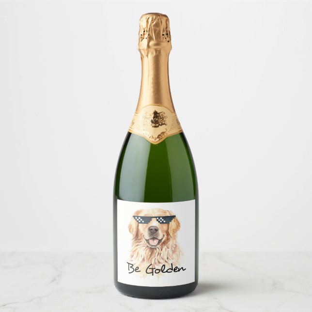 Étiquettes Pour Bouteilles De Vin Mousseux Soyez Golden Retriever (Devant)