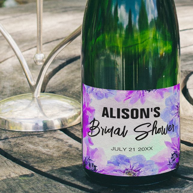Étiquettes Pour Bouteilles De Vin Mousseux Splendide Fête des mariées de fleurs d'aquarelle v (Créateur téléchargé)