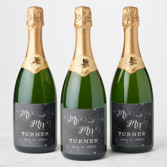 Étiquettes Pour Bouteilles De Vin Mousseux Starry Night Celestial M. et Mme Mariage (Bouteilles)
