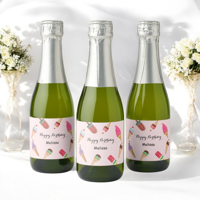 Étiquettes Pour Bouteilles De Vin Mousseux Sucette de glace d'anniversaire rose Fête  (Créateur téléchargé)