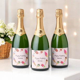 Étiquettes Pour Bouteilles De Vin Mousseux Sucette glacée rose d'été de fête
