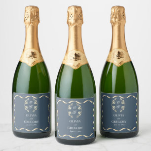 Étiquettes Pour Bouteilles De Vin Mousseux Symphonie florale intemporelle en mariage bleu