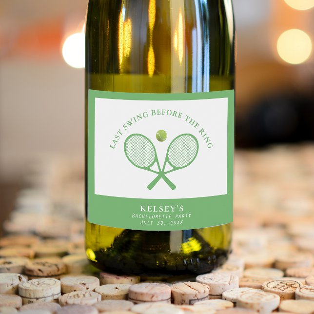 Étiquettes Pour Bouteilles De Vin Mousseux Tennis Enterrement de Vie de Célibataire Dernier S (Tennis Bachelorette Last Swing Before the Ring Sparkling Wine Label
)