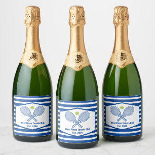 Étiquettes Pour Bouteilles De Vin Mousseux Tennis sur mesure Country Club Bleu rayé