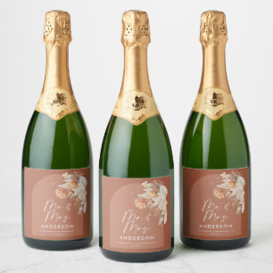 Étiquettes Pour Bouteilles De Vin Mousseux terre cuite moderne bohème pampas herbe M & Mme W
