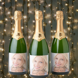 Étiquettes Pour Bouteilles De Vin Mousseux Texte de script photo personnalisé félicitations f
