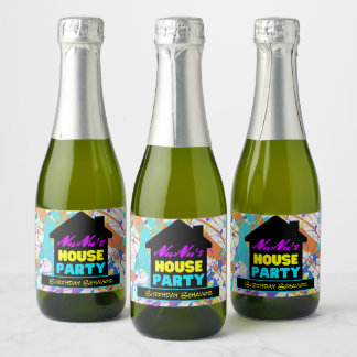 Étiquettes Pour Bouteilles De Vin Mousseux Thème Hip hop des années 90 Maison de fête coloré