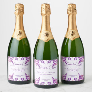 Étiquettes Pour Bouteilles De Vin Mousseux Thème Mariage Feuille violet