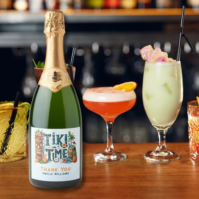 Étiquettes Pour Bouteilles De Vin Mousseux TIKI Party personnalisé (Créateur téléchargé)
