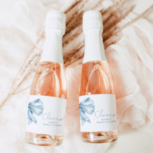 Étiquettes Pour Bouteilles De Vin Mousseux Toile Dusty bleu Bow minimaliste douche nuptiale