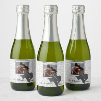 Étiquettes Pour Bouteilles De Vin Mousseux Tout a commencé ici, Texas, Photo Heart Couple
