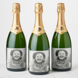 Étiquettes Pour Bouteilles De Vin Mousseux TOUTE Anniversaire Chic Black Typographie & Photo
