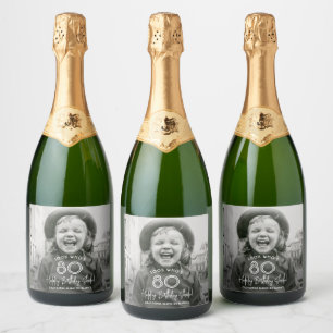 Étiquettes Pour Bouteilles De Vin Mousseux Toute fête d'anniversaire Chic Typographie & Photo