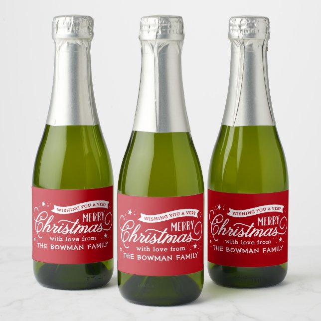 Étiquettes Pour Bouteilles De Vin Mousseux Très Joyeux Noël Script cadeau de vacances (Bouteilles)