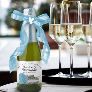 Étiquettes Pour Bouteilles De Vin Mousseux Turquoise Blue Rose Classy Mariage Merci Mini