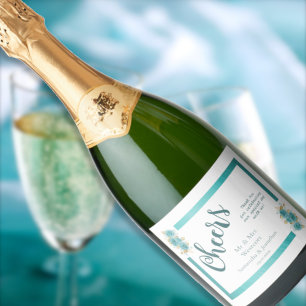 Étiquettes Pour Bouteilles De Vin Mousseux Turquoise et Turquoise Rose Élégant Mariage Parkli