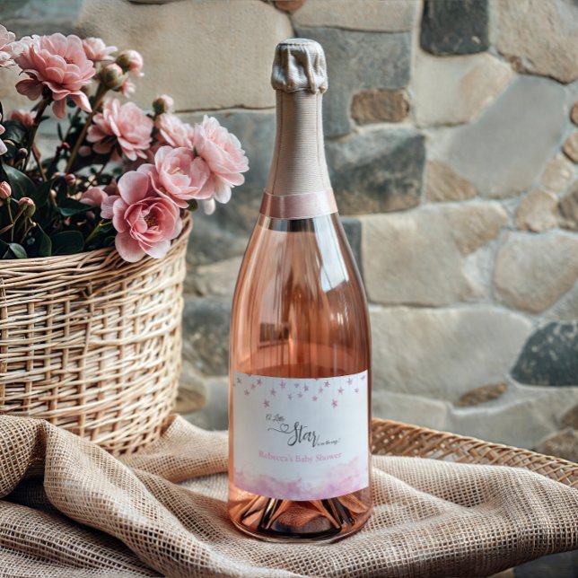 Étiquettes Pour Bouteilles De Vin Mousseux Twinkle Twinkle Little Star Pink Girl Baby Shower (Créateur téléchargé)