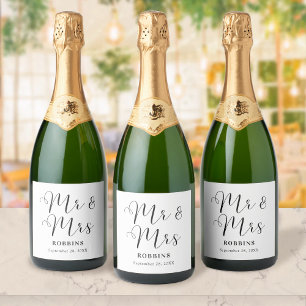 Étiquettes Pour Bouteilles De Vin Mousseux Typographie de mariage minimaliste moderne avec sc