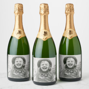 Étiquettes Pour Bouteilles De Vin Mousseux TYPOGRAPHIE ET PHOTO DE FÊTE Élégant Anniversaire 