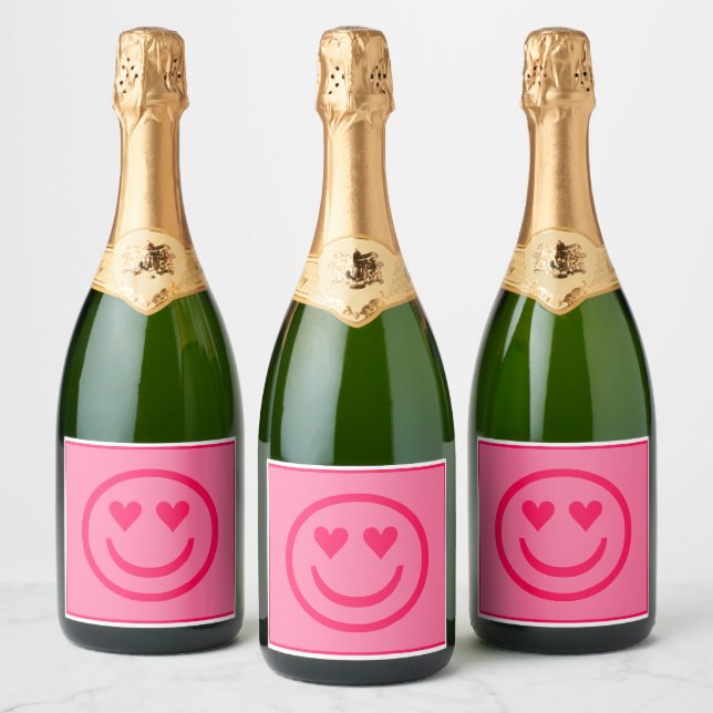 Étiquettes Pour Bouteilles De Vin Mousseux Un visage joyeux de coeur preppy (Bouteilles)