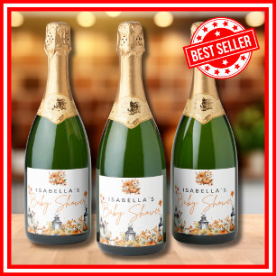 Étiquettes Pour Bouteilles De Vin Mousseux Une petite citrouille Fête prénatale automnale flo