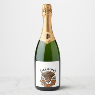 Étiquettes Pour Bouteilles De Vin Mousseux Vache Highland d'automne avec lunettes en forme de